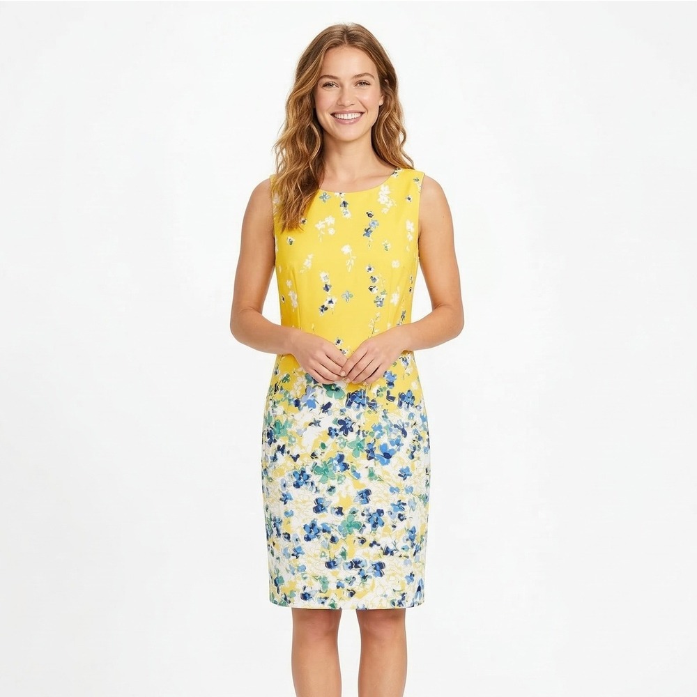 AGB Dress Women's Size 16 Yellow Floral Sleeveless Vibrant Sheath Party‎ Dress
